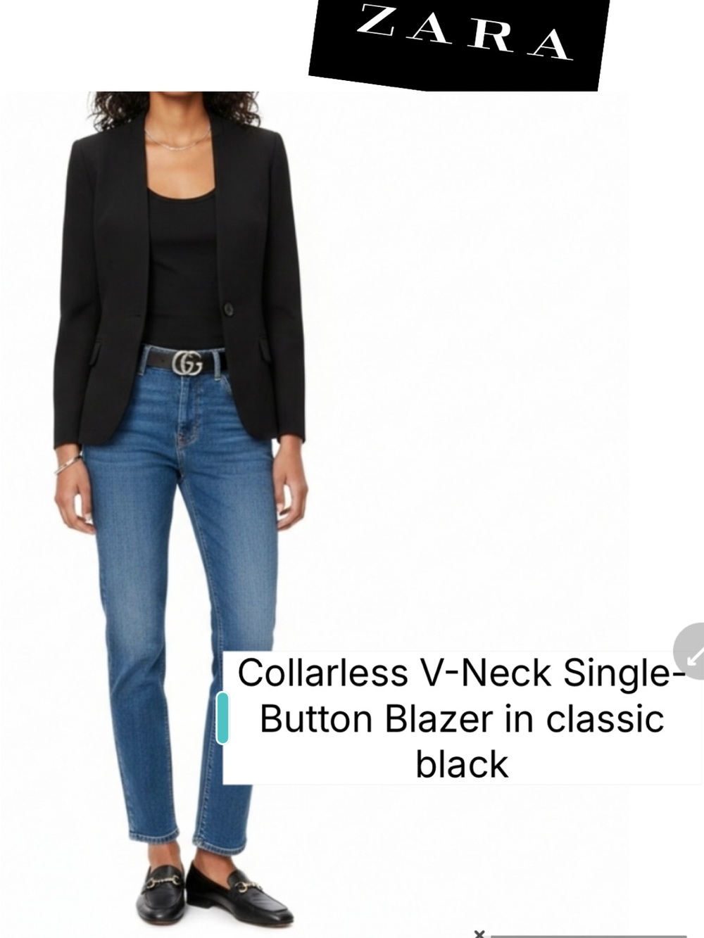Zara Black Collarless V-Neck Single-Button Blazer